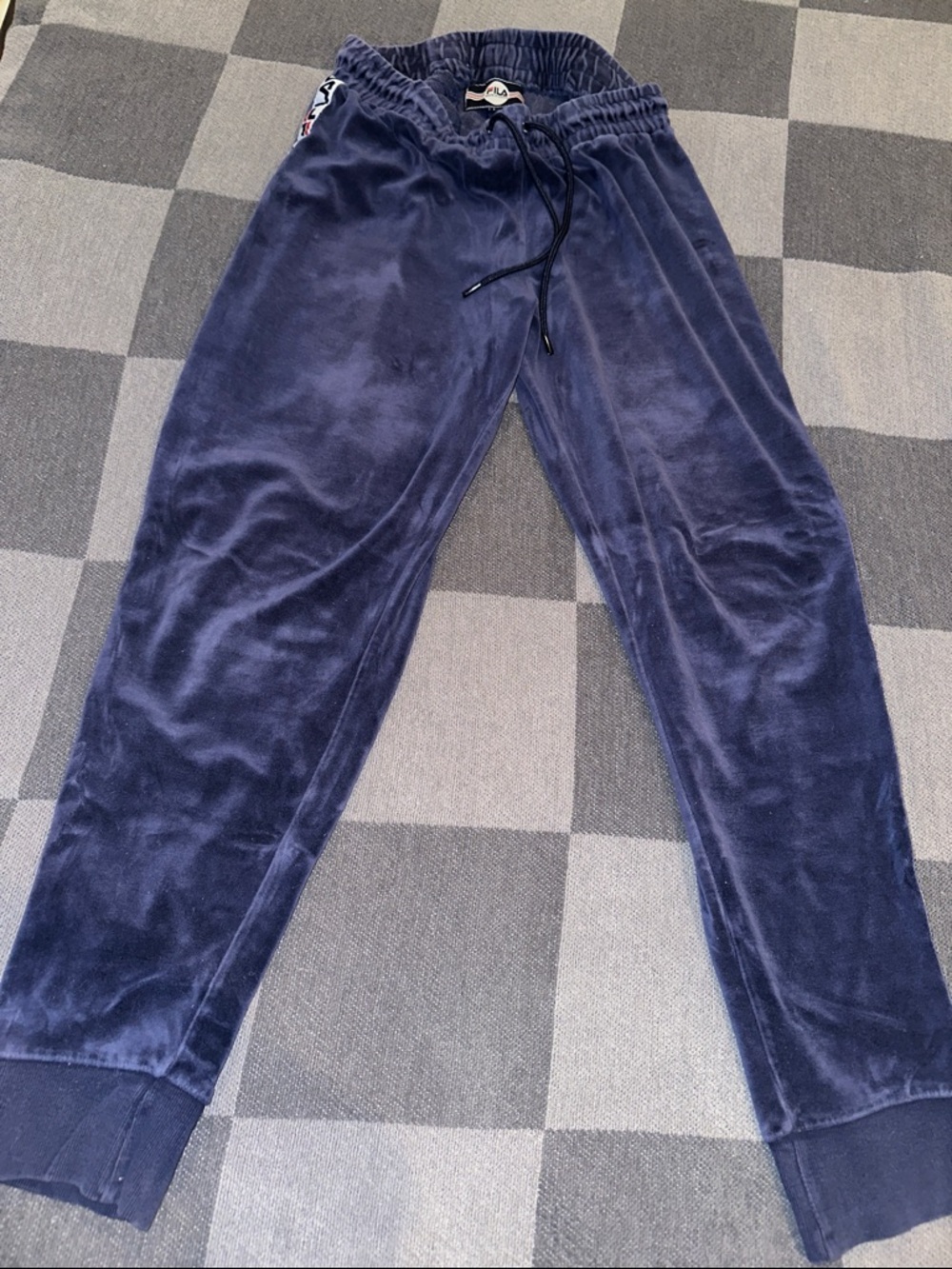 Vintage Fila Navy Velour Track Pants with Logo Tape ladies large